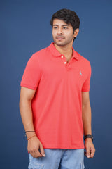 Men's Dark Pink core pique polo t-shirt with embroidered logo