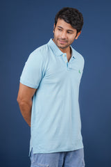 Men's Light Blue pique polo t-shirt with embroidred logo