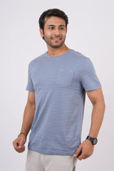 Men's Light Blue/Grey striped round neck t-shirt