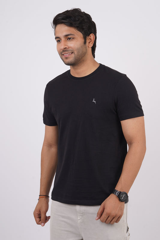 Men's black single jersey round neck t-shirt with logo