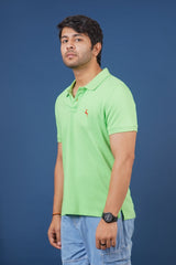 Men's Light Green core pique polo t-shirt with embroidered logo