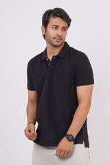 Men's black core pique polo t-shirt with pocket