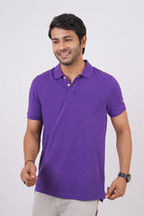 Men's purple core pique polo t-shirt with pocket