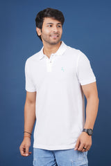 Men's white core pique polo t-shirt with embroidered logo