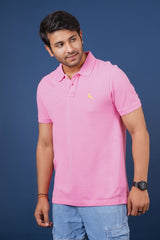 Men's pink core pique polo t-shirt with embroidered logo