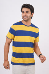 Men's Yellow/Navy striped round neck t-shirt