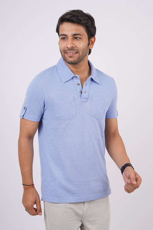 Men's Lavender slub pique polo t-shirt with double pocket