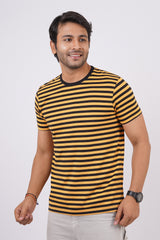 Men's Yellow/Black striped round neck t-shirt