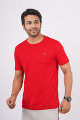 Men's Tango Red Pima Cotton Single Jersey Round Neck T-shirt with Logo