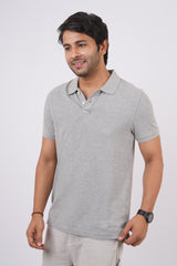 Men's Grey Melange Core Pique Polo T-shirt