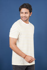 Men's White/Yellow striped round neck t-shirt
