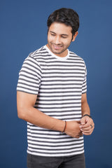 Men's White/Charcoal striped round neck t-shirt
