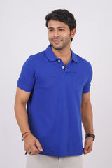 Men's blue core pique polo t-shirt with pocket