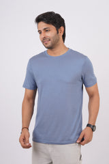 Men's Denim Blue Pima Cotton Single Jersey Round Neck T-shirt