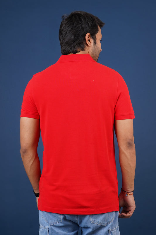 Men's red core pique polo t-shirt with embroidered logo