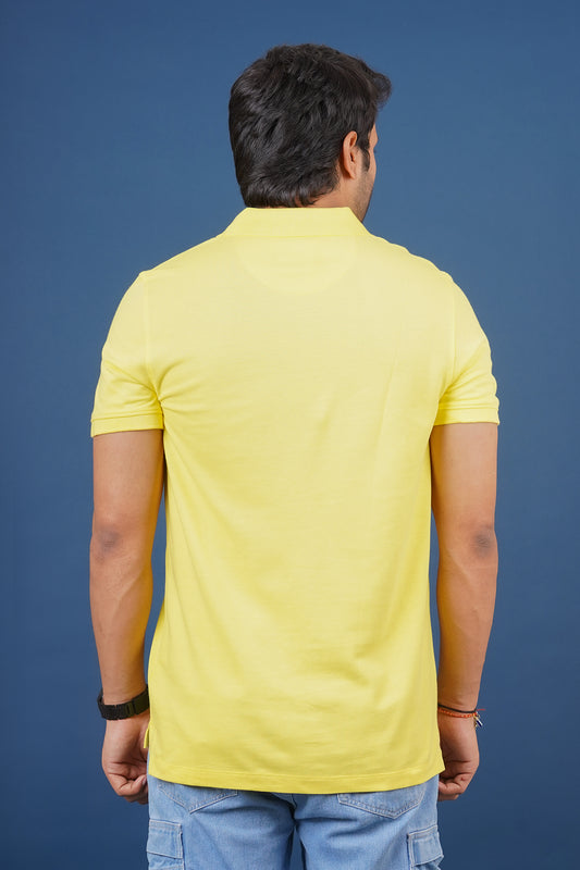 Men's yellow core pique polo t-shirt with embroidered logo