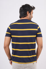 Men's Yellow/Navy striped round neck t-shirt