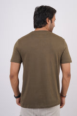 Men's bottle green single jersey round neck t-shirt with logo