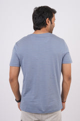 Men's Light Blue/Grey striped round neck t-shirt