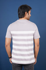 Men's Gull Grey/White striped round neck t-shirt