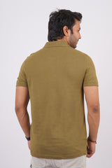 Men's olive green core pique polo t-shirt with embroidered logo