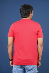 Men's coral single jersey round neck t-shirt with logo