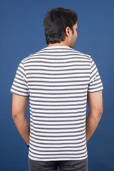 Men's White/Charcoal striped round neck t-shirt