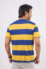 Men's Yellow/Navy striped round neck t-shirt