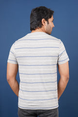 Men's Light Grey/Navy/White striped round neck t-shirt