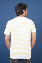 Men's White/Yellow striped round neck t-shirt