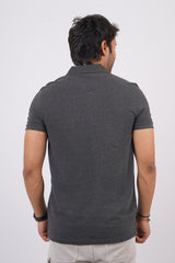 Men's charcoal melange core pique polo t-shirt with embroidered logo