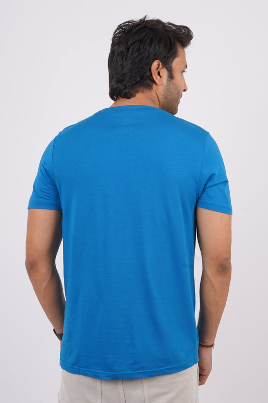 Men's Blue Sapphire Pima Cotton Single Jersey Round Neck T-shirt