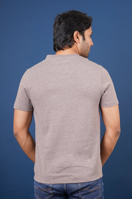 Men's iron brown melange v-neck t-shirt