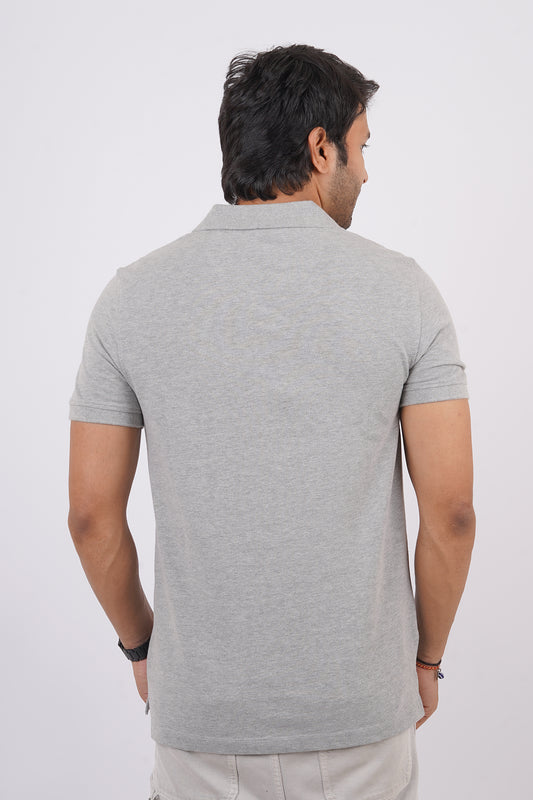 Men's grey melange core pique polo t-shirt