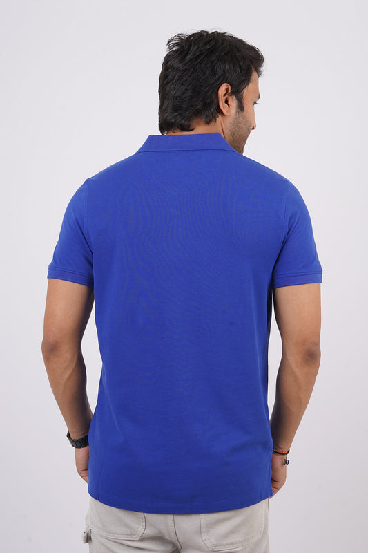 Men's blue core pique polo t-shirt with embroidered logo