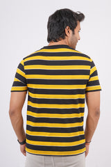 Men's Yellow/Black striped round neck t-shirt