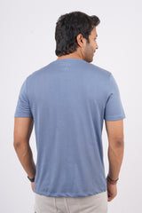 Men's Denim Blue Pima Cotton Single Jersey Round Neck T-shirt with Logo