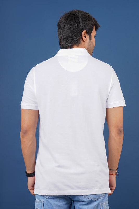 Men's white core pique polo t-shirt with embroidered logo