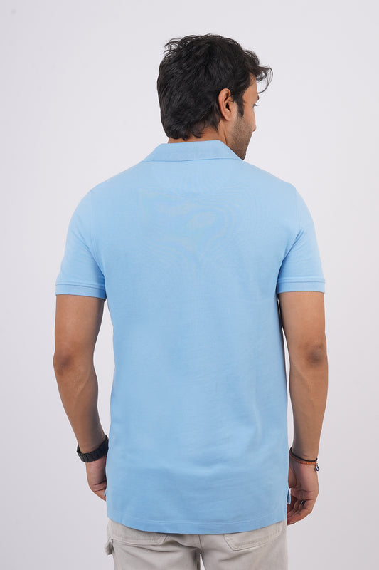 Men's sky blue core pique polo t-shirt with embroidered logo