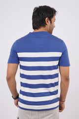 Men's True Navy/White striped round neck t-shirt