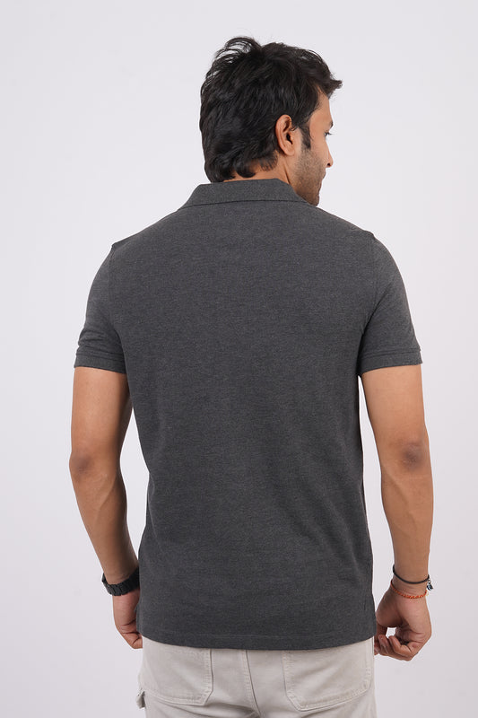 Men's Charcoal Melange Core Pique Polo T-shirt