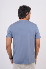 Men's Denim Blue Pima Cotton Single Jersey Round Neck T-shirt