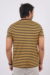 Men's Yellow/Black striped round neck t-shirt
