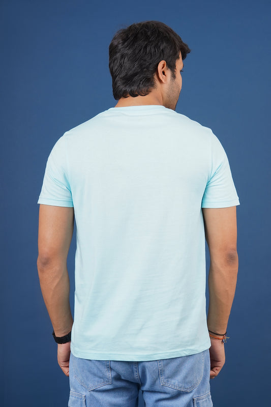 Men's aqua single jersey round neck t-shirt with logo