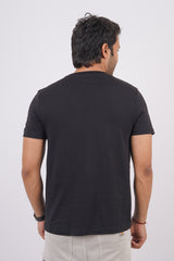 Men's black single jersey round neck t-shirt with logo