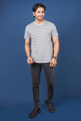 Men's Grey/Blue/Green/Red striped round neck t-shirt