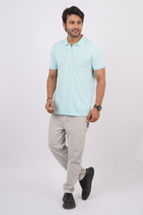 Men's water blue core pique polo t-shirt with embroidered logo