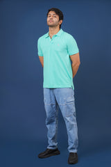 Men's mint core pique polo t-shirt with embroidered logo