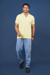 Men's Light Yellow Core Pique Polo T-shirt