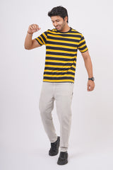 Men's Yellow/Black striped round neck t-shirt